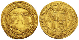 Catholic Kings (1474-1504). Double excelente. Toledo. (Cal-748, Plate coin). Anv.: + FERNANDVS : ET : hELISABET : DEI : GRATIA : REX : ET : RE. Rev.: ...