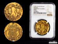 Catholic Kings (1474-1504). 4 excelentes. Segovia. K. (Cal-772). (Tauler-294). Au. 13,96 g. Aqueduct with one row of four arches and two floors above ...