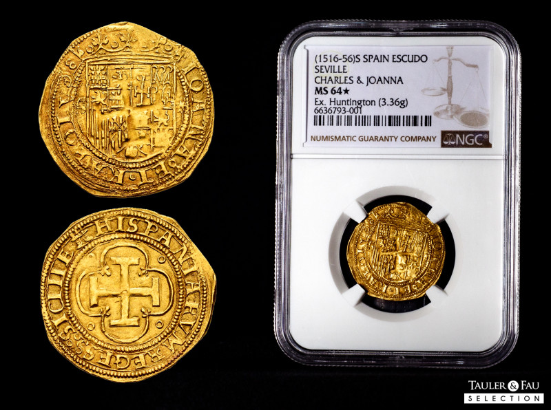 Charles-Joanna (1504-1555). 1 escudo. ND. Sevilla. (Cal-196). (Tauler-24). Anv.:...