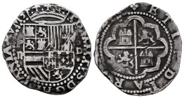 Philip II (1556-1598). 2 reales. ND (1577-1588). Lima. D. (Cal-341). Ag. 6,67 g. Choice full shield and cross, much legend and crown, full P/II y oD/*...
