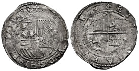 Philip II (1556-1598). 4 reales. ND (1577-1588). Lima. D (Diego de la Torre). (Cal-499). Ag. 13,66 g. Shiel between */4 y P/oD. Round struck. Scarce. ...