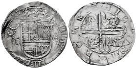 Philip II (1556-1598). 8 reales. ND. Sevilla. (Cal-720). (Jarabo-Sanahuja-A-206). Ag. 27,35 g. "Square d" assayer on reverse. Light double strike. Cho...