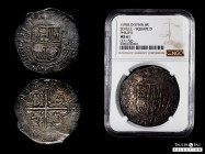 Philip II (1556-1598). 8 reales. 1590. Sevilla. (Cal-728). Ag. 27,17 g. Vertical date to the right of shield. "Square d" assayer. One of the finest ex...
