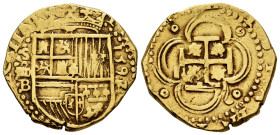 Philip II (1556-1598). 4 escudos. 1592/0. Sevilla. B. (Cal-895, unlisted overdate). (Tauler-16, Plate coin). Au. 13,43 g. Rare overdate. Same specimen...