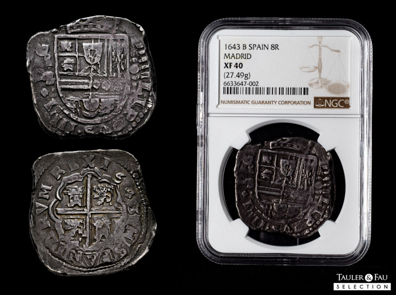Philip IV (1621-1665). 8 reales. 1643. Madrid. B. (Cal-1272). Ag. 27,51 g. Verti...