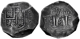 Philip IV (1621-1665). 8 reales. 1659. Santa Fe de Nuevo Reino. PºRAS. (Calbetó and Yriarte-Plate coin illustrated). (Cal-Unlisted). (Restrepo-M46). A...