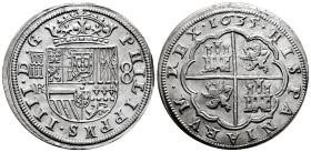 Philip IV (1621-1665). 8 reales. 1635. Segovia. R. (Cal-1607). Ag. 26,46 g. 8 to the right, large horizontal aqueduct and R to the left. The letter "V...