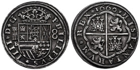 Philip IV (1621-1665). 8 reales. 1660. Segovia. BR. (Cal-1625). (Jarabo-Sanahuja-C-393). Ag. 26,02 g. Aqueduct with two rows of two arches. Value in A...
