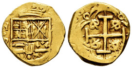 Philip IV (1621-1665). 2 escudos. (1647-1665). Santa Fe de Nuevo Reino. R. (Cal-Type 386). (Tauler-164a similar). (Restrepo-M50-25). Au. 6,58 g. Only ...