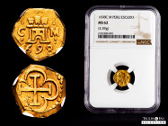 Charles II (1665-1700). 1 escudo. 1698. Cuzco. M. (Cal-811). (Tauler-79). Au. 3,39 g. Outstanding specimen with perfect all data and sharply struck. N...