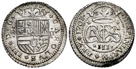 Charles III The Pretender (1701-1714). 2 reales. 1708/7. Barcelona. (Cal-28). Ag. 5,59 g. Overdate. Original luster. Rarely encountered this good stru...