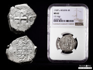 Philip V (1700-1746). 4 reales. 1742. Potosi. C (Jose Carnicer). C/P. (Cal-1201). (Km-30A). Ag. 13,19 g. No more than 3 specimens known with this rare...