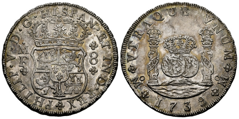 Philip V (1700-1746). 8 reales. 1739. Mexico. MF. (Cal-1453). Ag. 26,83 g. Light...