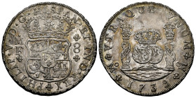 Philip V (1700-1746). 8 reales. 1739. Mexico. MF. (Cal-1453). Ag. 26,83 g. Light toning with underlying original luster. Minimal surface hairlines, ot...