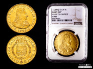 Philip V (1700-1746). 8 escudos. 1728. Madrid. JJ. (Cal-2185). (Cal onza-371). Au. 27,10 g. First bust. Value "E 8" on obverse, flanking the date. Mag...