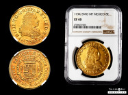Philip V (1700-1746). 8 escudos. 1734/3. Mexico. MF. (Cal-2230). (Cal onza-423). Au. Overdate. Beautiful color. Rare. Slabbed by NGC as XF 40. NGC-XF....