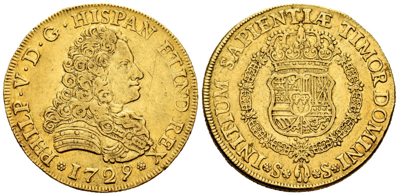Philip V (1700-1746). 8 escudos. 1729. Sevilla. (Cal-2303). (Cal onza). Au. 27,0...