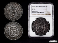 Ferdinand VI (1746-1759). 8 reales. 1759. Guatemala. P. (Cal-437). Ag. 26,92 g. Nice old cabinet tone. Very good specimen. Rare. Slabbed by NGC as XF ...