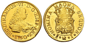 Ferdinand VI (1746-1759). 4 escudos. 1750/5. Santiago. J. (Cal-742). Au. 13,51 g. From the Uruguayan Treasure of the Río de la Plata. Rare overdate. M...