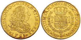 Ferdinand VI (1746-1759). 8 escudos. 1753. Lima. J. (Cal-766). (Cal onza-579). Au. 26,95 g. Small planchet flaws on reverse. Rare. XF. Est...3000,00. ...