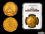 Ferdinand VI (1746-1759). 8 escudos. 1758. Lima. JM. (Cal-774). (Cal onza-588). Au. Without value indication. Beautiful color. Slabbed by NGC as AU 53...