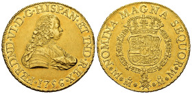 Ferdinand VI (1746-1759). 8 escudos. 1756. Mexico. MM. (Cal-792). (Cal onza-607). Au. 26,95 g. Some original luster remaining. Rare. XF/AU. Est...3500...