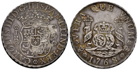 Charles III (1759-1788). 4 reales. 1768. Potosi. JR. (Cal-923). Ag. 13,25 g. Pellet above the monograms on the mintmark. Beautiful patina. Rare. Almos...
