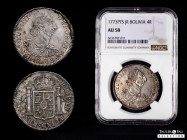 Charles III (1759-1788). 4 reales. 1773. Potosi. JR. (Cal-929). Ag. 13,37 g. First-year bust. Wonderfully well-preserved, with sharply struck with the...
