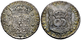 Charles III (1759-1788). 8 reales. 1770. Guatemala. P. (Cal-1002). Ag. 26,75 g. Toned. A good sample. Rare. Choice VF. Est...800,00. 

Spanish Descr...