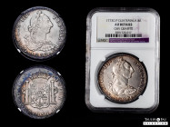 Charles III (1759-1788). 8 reales. 1773. Guatemala. P. (Cal-1006). Ag. Pearly iridescent patina over much of the edge. Slabbed by NGC as AU Details, G...