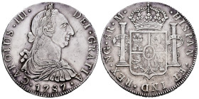 Charles III (1759-1788). 8 reales. 1787. Guatemala. M. (Cal-1018). Ag. 26,98 g. Obverse lightly rubbed. Some original luster. Rare, even more so in th...
