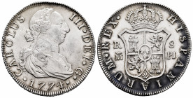 Charles III (1759-1788). 8 reales. 1774. Madrid. PJ. (Cal-1064). Ag. 27,06 g. Minor scratches. Attractive. Rare in this condition. XF. Est...900,00. ...