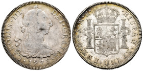 Charles III (1759-1788). 8 reales. 1773. Mexico. FM. (Cal-1106). Ag. 26,97 g. Inverted mintmark and assayers. Weak strike. Strike scratches. Original ...