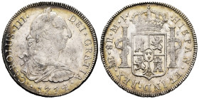 Charles III (1759-1788). 8 reales. 1774. Lima. MJ. (Cal-1040). Ag. 27,01 g. Soft tone. Original luster. Attractive. Very scarce in this grade. Almost ...