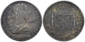 Charles III (1759-1788). 8 reales. 1776. Mexico. FM. (Cal-1110). Ag. 26,82 g. Beautiful patina. Slightly iridescent patina. A very good sample. Scarce...
