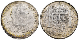 Charles III (1759-1788). 8 reales. 1787. Mexico. FM. (Cal-1131). Ag. 27,03 g. Soft tone. Hairlines from strike. Original luster. Very scarce in this g...