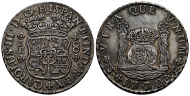 Charles III (1759-1788). 8 reales. 1770. Potosi. JR. (Cal-1168). Ag. 26,67 g. Nice old cabinet tone. Ex Daniel F. Sedwick, "Treasure Auction 6" (15-10...