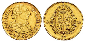 Charles III (1759-1788). 1/2 escudo. 1786. Madrid. DV. (Cal-1280). Au. 1,76 g. Beautiful color. AU. Est...300,00. 

Spanish Description: Carlos III ...