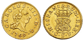 Charles III (1759-1788). 1/2 escudo. 1769. Sevilla. CF. (Cal-1299). Au. 1,78 g. Scarce. Almost XF. Est...300,00. 

Spanish Description: Carlos III (...