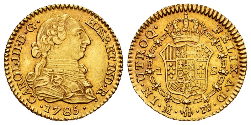 Charles III (1759-1788). 1 escudo. 1785. Madrid. DV/JD. (Cal-1366). Au. 3,42 g. ...