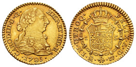Charles III (1759-1788). 1 escudo. 1785. Madrid. DV/JD. (Cal-1366). Au. 3,42 g. Rectified assayers marks. Beautiful color. Original luster. Rare in th...