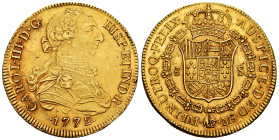 Charles III (1759-1788). 8 escudos. 1772. Lima. JM. (Cal-1929). (Cal onza-692). Au. 27,02 g. Assayer´s marks on the left, mintmark on the right. First...