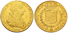Charles III (1759-1788). 8 escudos. 1765. Mexico. MF. (Cal-1987). (Cal onza-750). Au. 27,06 g. "Rat nose" type. Minor marks. It retains some minor lus...