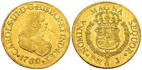 Charles III (1759-1788). 8 escudos. 1769/7. Popayan. J. (Cal-2033). (Cal onza-796). (Restrepo-70-13). Au. 27,02 g. Bust of Ferdinand VI. Minor marks. ...