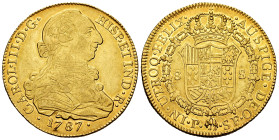 Charles III (1759-1788). 8 escudos. 1787. Popayan. SF. (Cal-2056). (Cal onza-823). Au. 26,94 g. With some original luster remaining. XF. Est...1800,00...