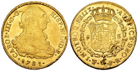 Charles III (1759-1788). 8 escudos. 1781. Potosi. PR. (Cal-2064). (Cal onza-830). Au. 26,82 g. Hairline on obverse. Planchet flaws on reverse. It reta...