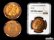 Charles III (1759-1788). 8 escudos. 1764. Santa Fe de Nuevo Reino. JV. (Cal-2082). (Cal onza-849). (Restrepo-71-4). Au. "Rat nose" type. Attractive pu...
