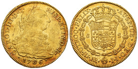 Charles III (1759-1788). 8 escudos. 1786. Santa Fe de Nuevo Reino. JJ. (Cal-2120). (Cal onza-891). (Restrepo-72-32). Au. 27,02 g. Faint scratches. Ori...