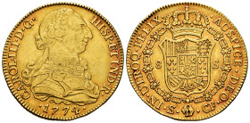 Charles III (1759-1788). 8 escudos. 1774. Sevilla. CF. (Cal-2183). (Cal onza-964, como "rarísima"). Au. 26,89 g. It retains some original luster on re...