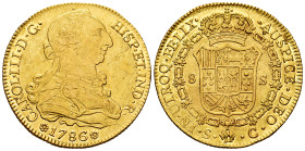 Charles III (1759-1788). 8 escudos. 1786. Sevilla. C. (Cal-2191). (Cal onza-965). Au. 26,91 g. It retains some minor luster. Almost XF/XF. Est...2000,...